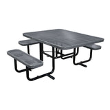 46" x 55" ADA surface mount table with seats in dark gray perforated metal