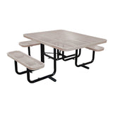 46" x 55" ADA surface mount table with seats in sandstone perforated metal