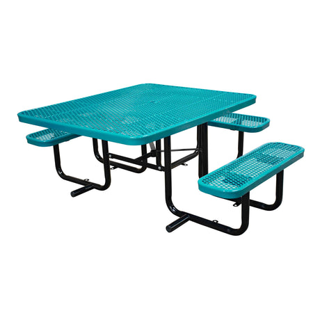 46" x 55" surface mount ADA table with seats in teal expanded metal