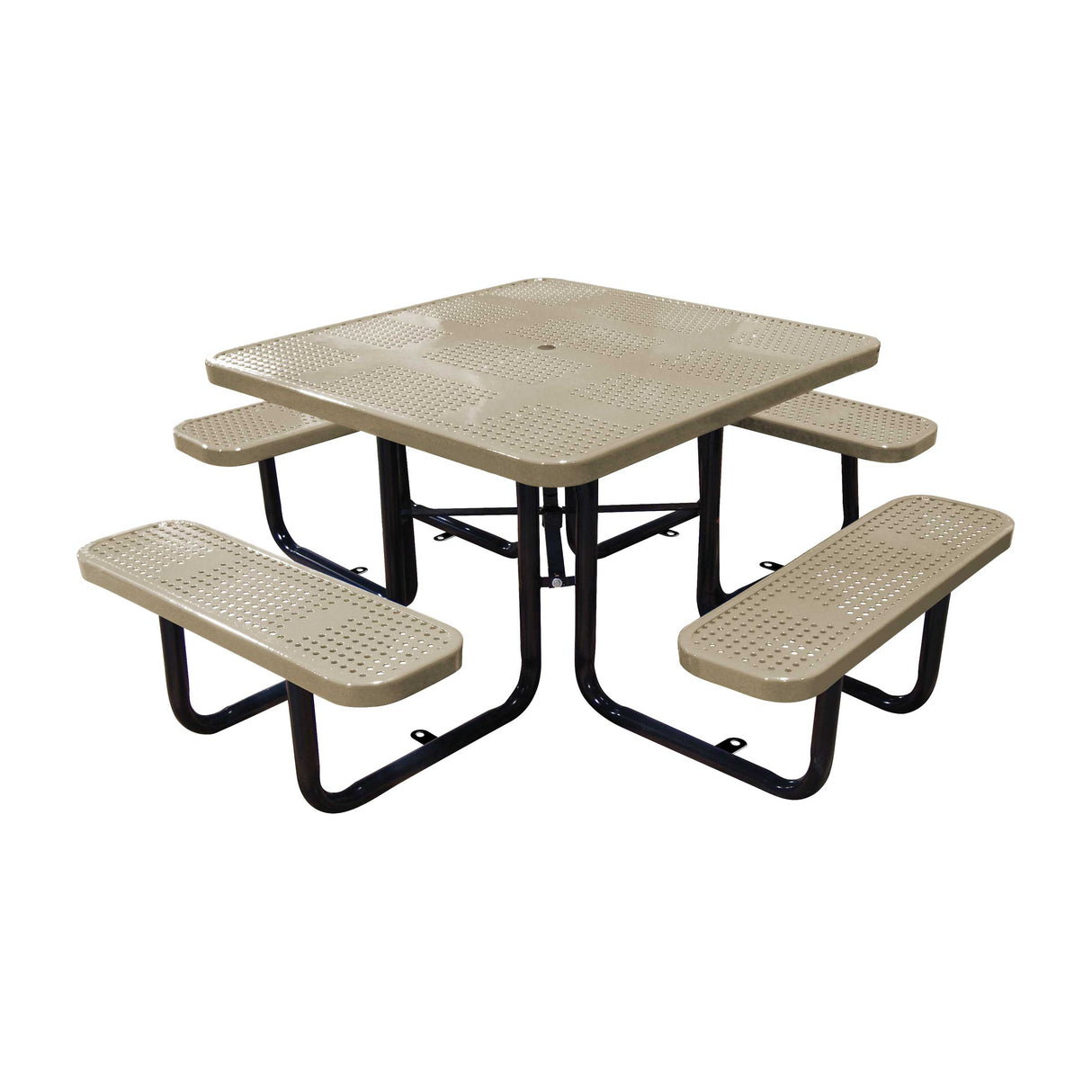 46" surface mount ADA square table in beige perforated seats and tops