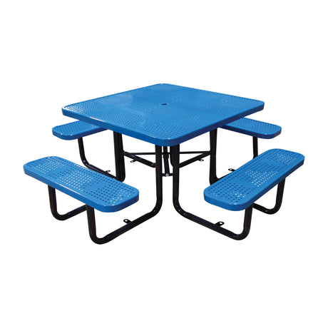 46" surface mount ADA square table in blue perforated seats and tops