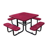 46" surface mount ADA square table in burgundy perforated seats and tops