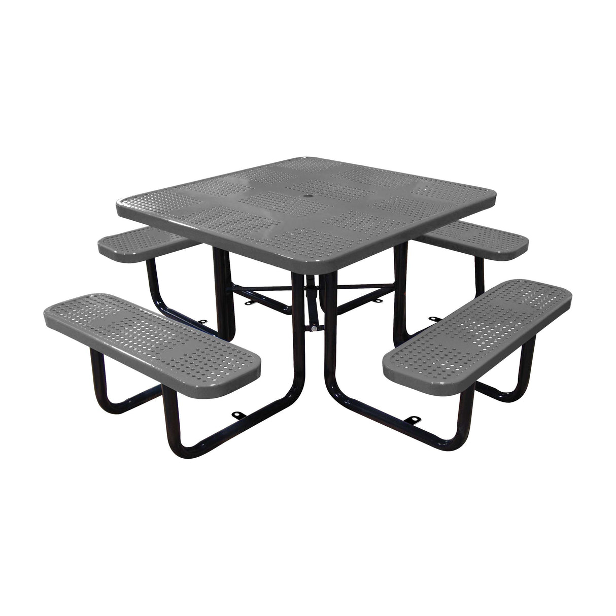 46" surface mount ADA square table in dark gray perforated seats and tops