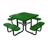 46" surface mount ADA square table in green perforated seats and tops