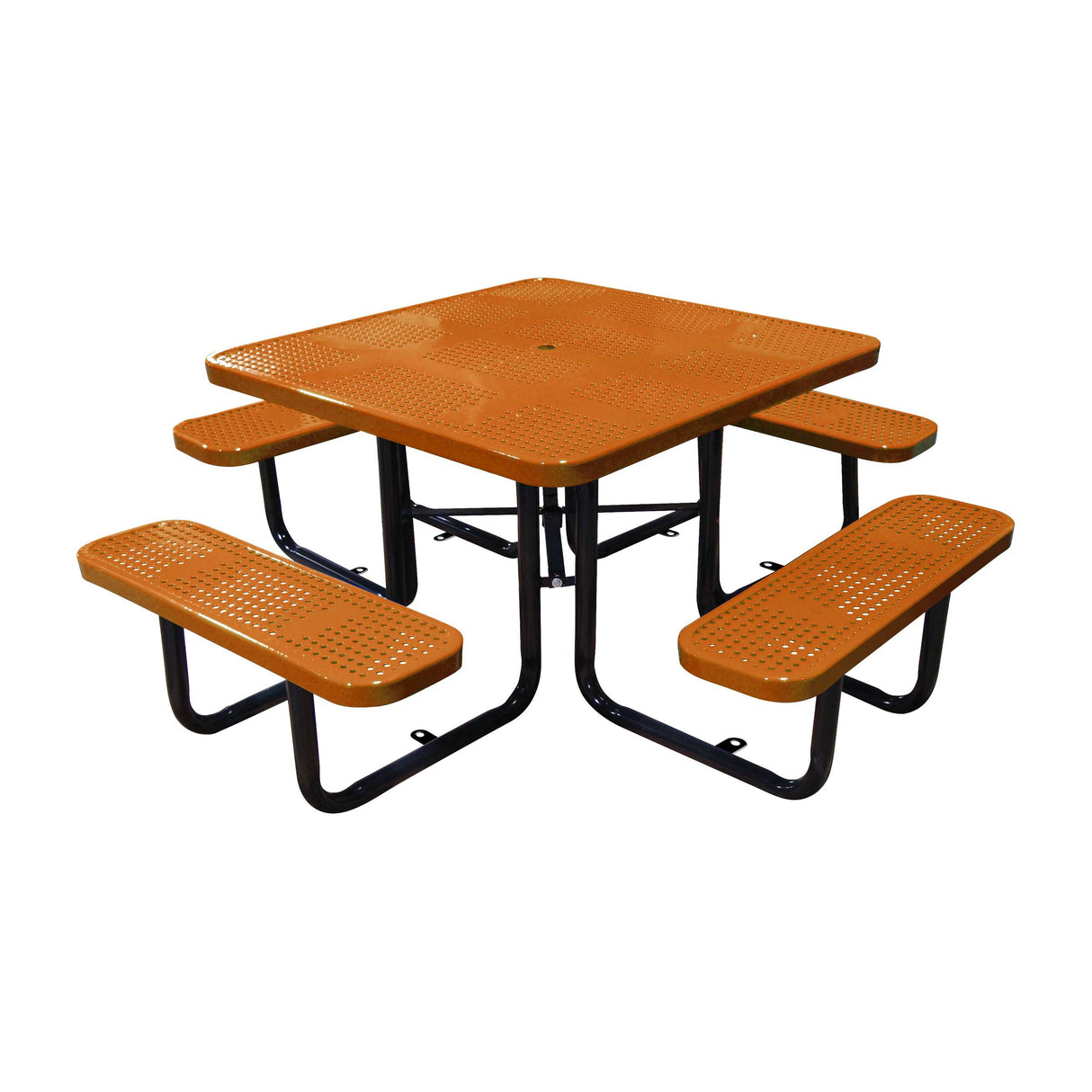 46" surface mount ADA square table in orange perforated seats and tops