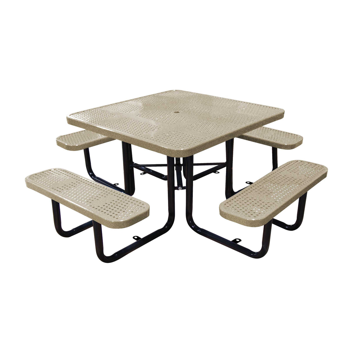 46" surface mount ADA square table in sandstone perforated seats and tops