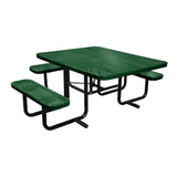 46" x 55" portable ADA table with seats in black green perforated metal