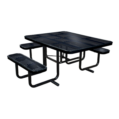 46" x 55" portable ADA table with seats in black perforated metal