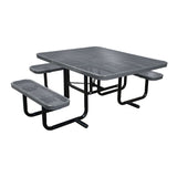 46" x 55" portable ADA table with seats in dark gray perforated metal