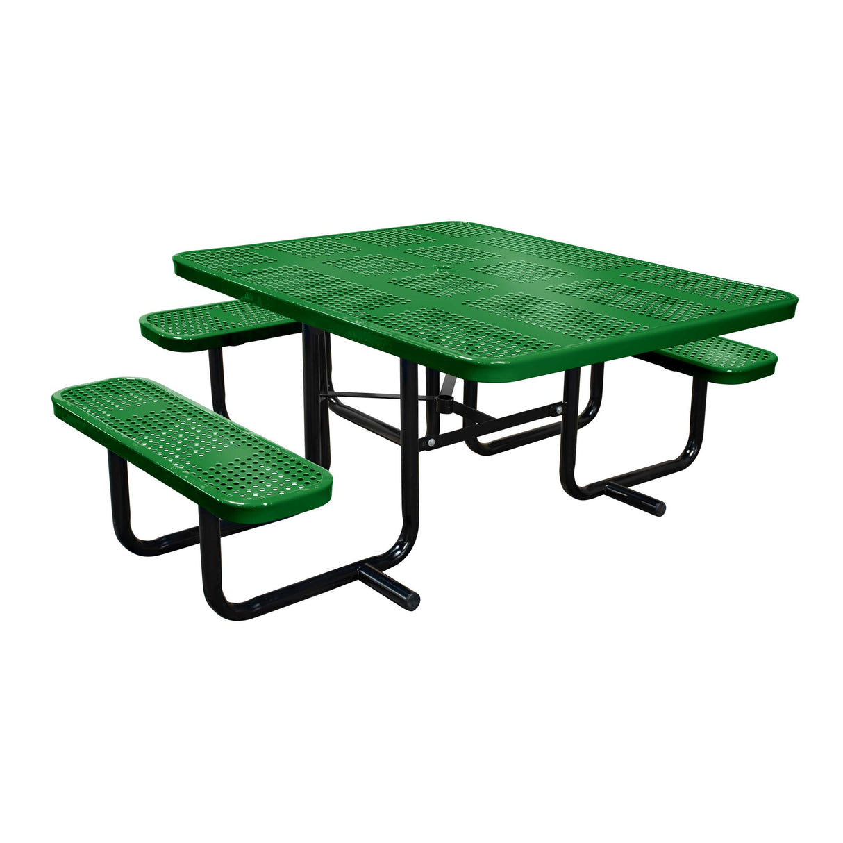 46" x 55" portable ADA table with seats in green perforated metal