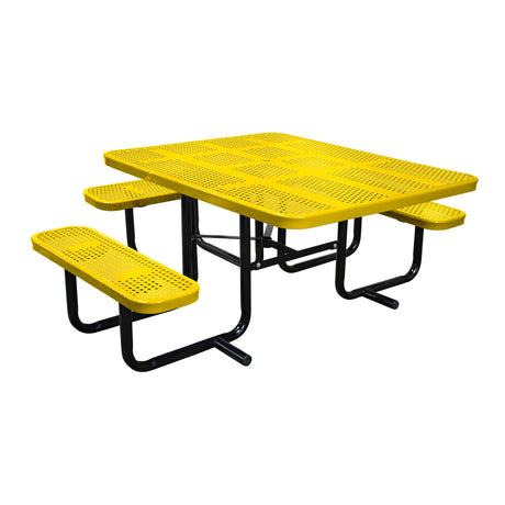 46" x 55" portable ADA table with seats in yellow perforated metal